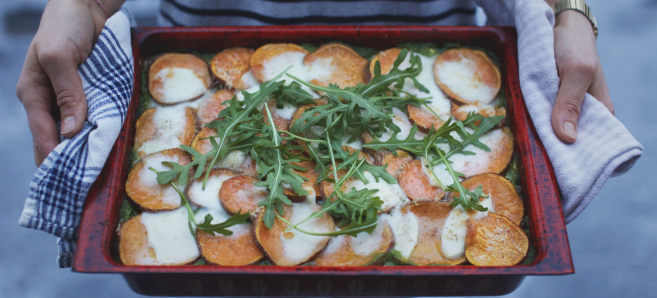 grønn lasagne med søtpotet
