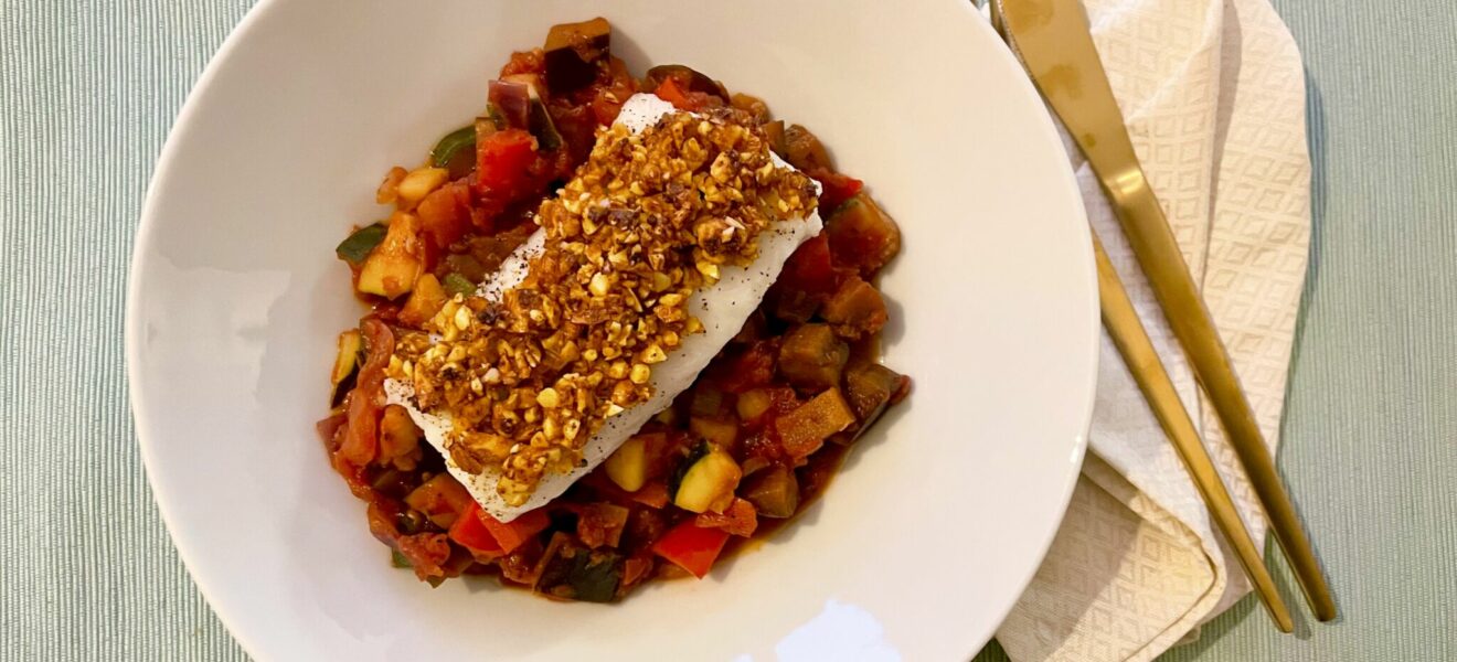Torsk med nøttelokk og ratatouille