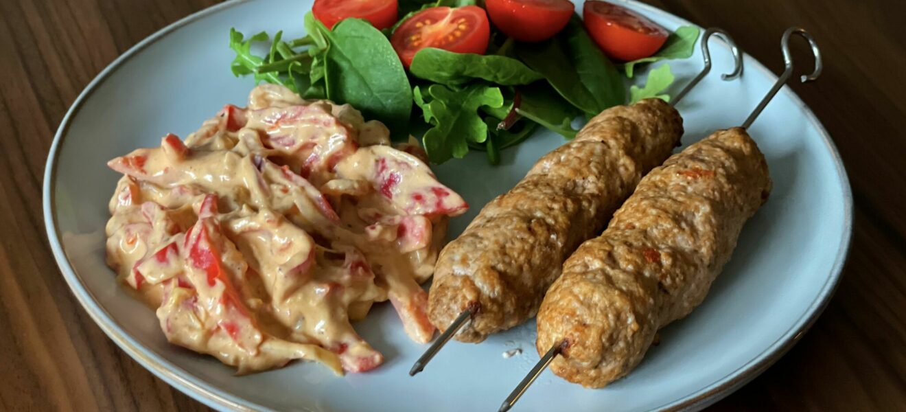 Grillspyd av svin med kremet paprika